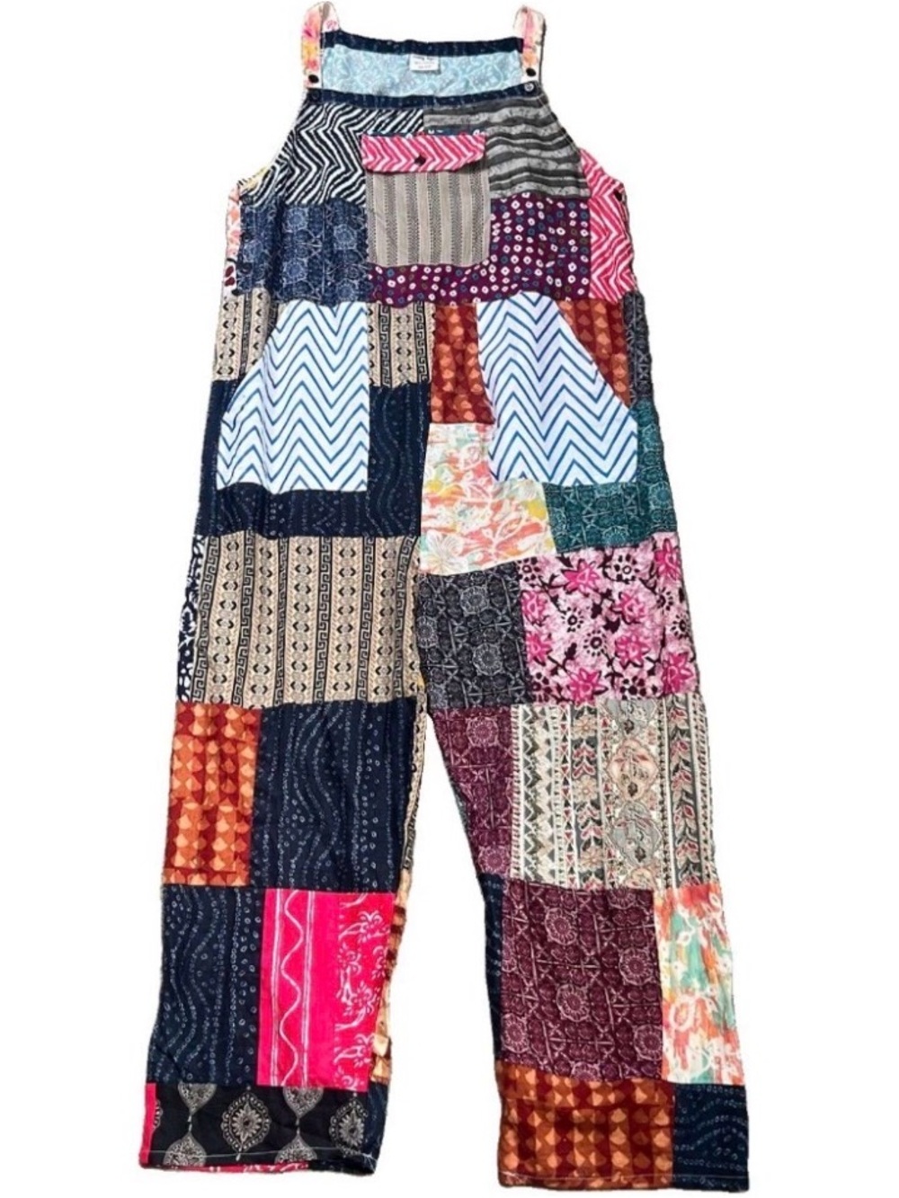 Ashley Taylor Patchwork Overalls Jumpsuit One Size 100% Cotton Boho Hippie